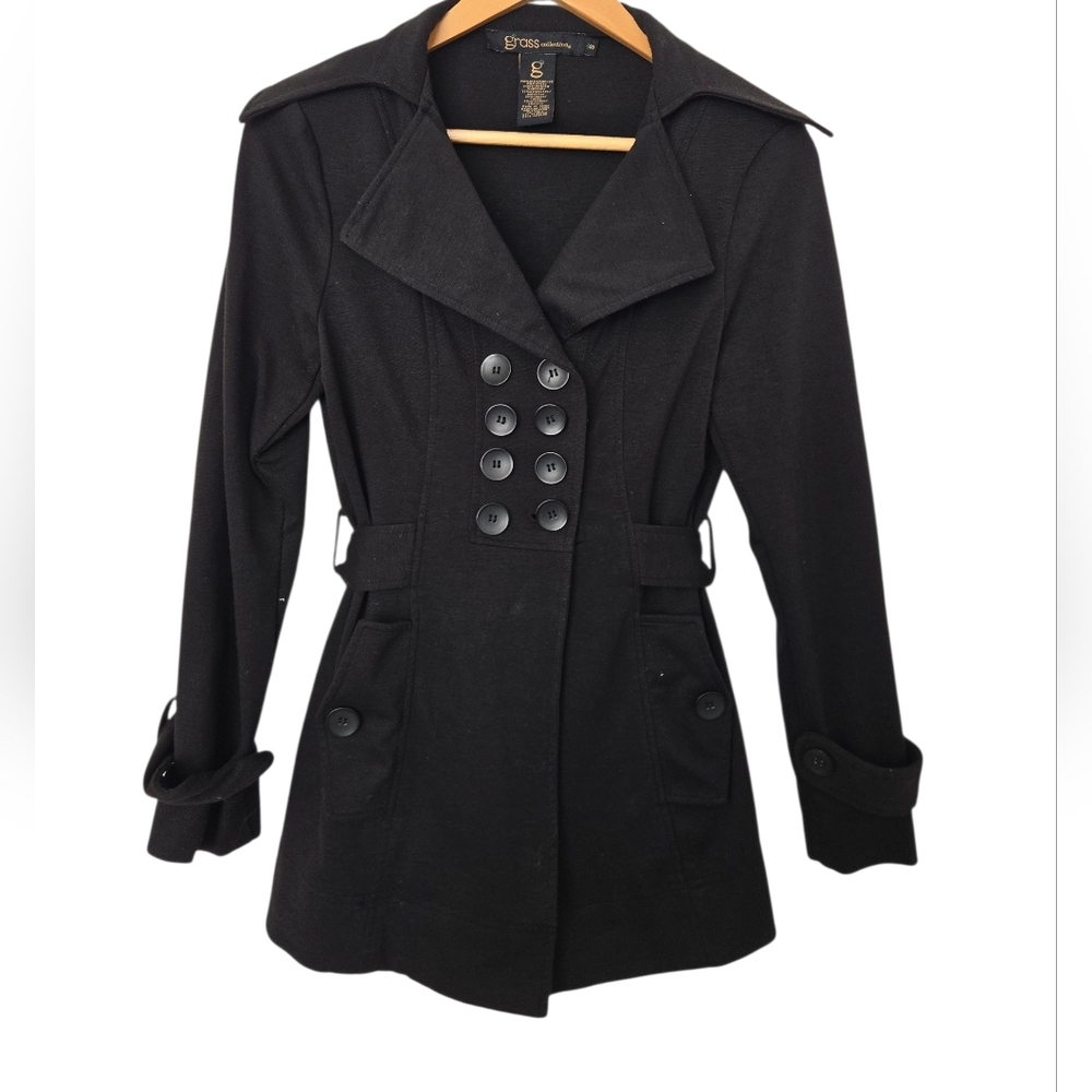 Grass Collection Black Double-Breasted Coat Size Small